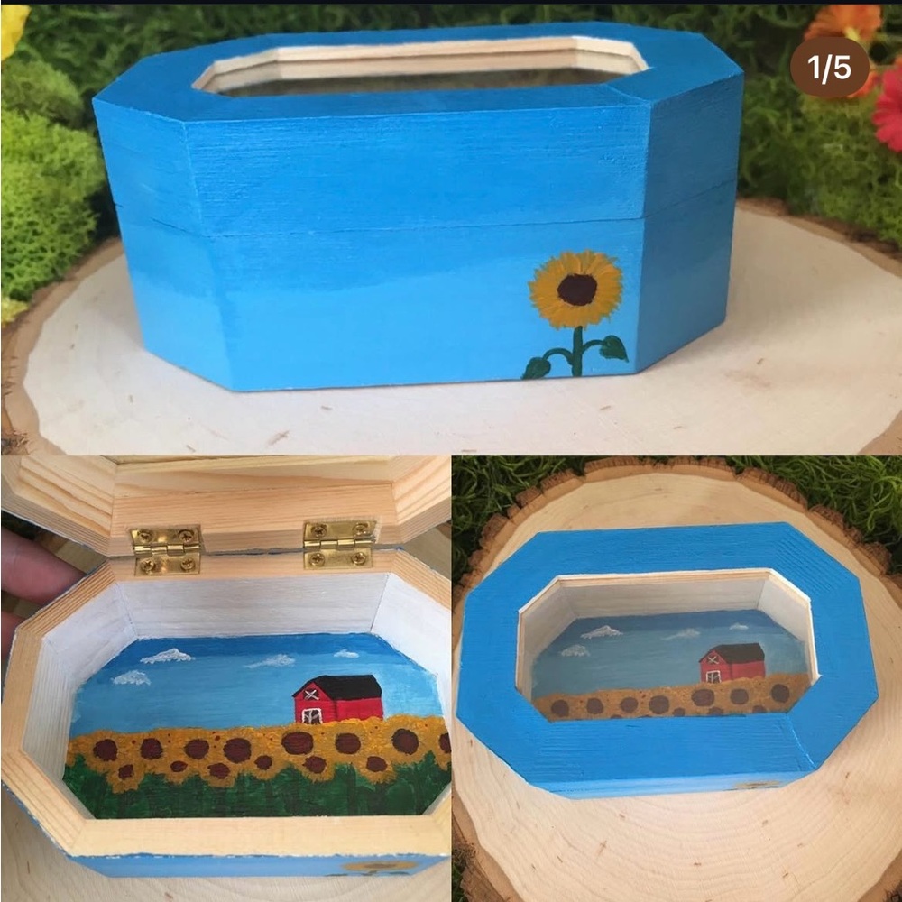 Hand Crafted sunflower trinket box